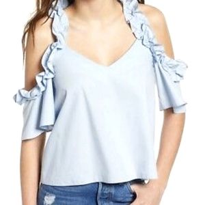 Topshop Ruffle Frilly Cold Shoulder V-neck Blouse Top XS